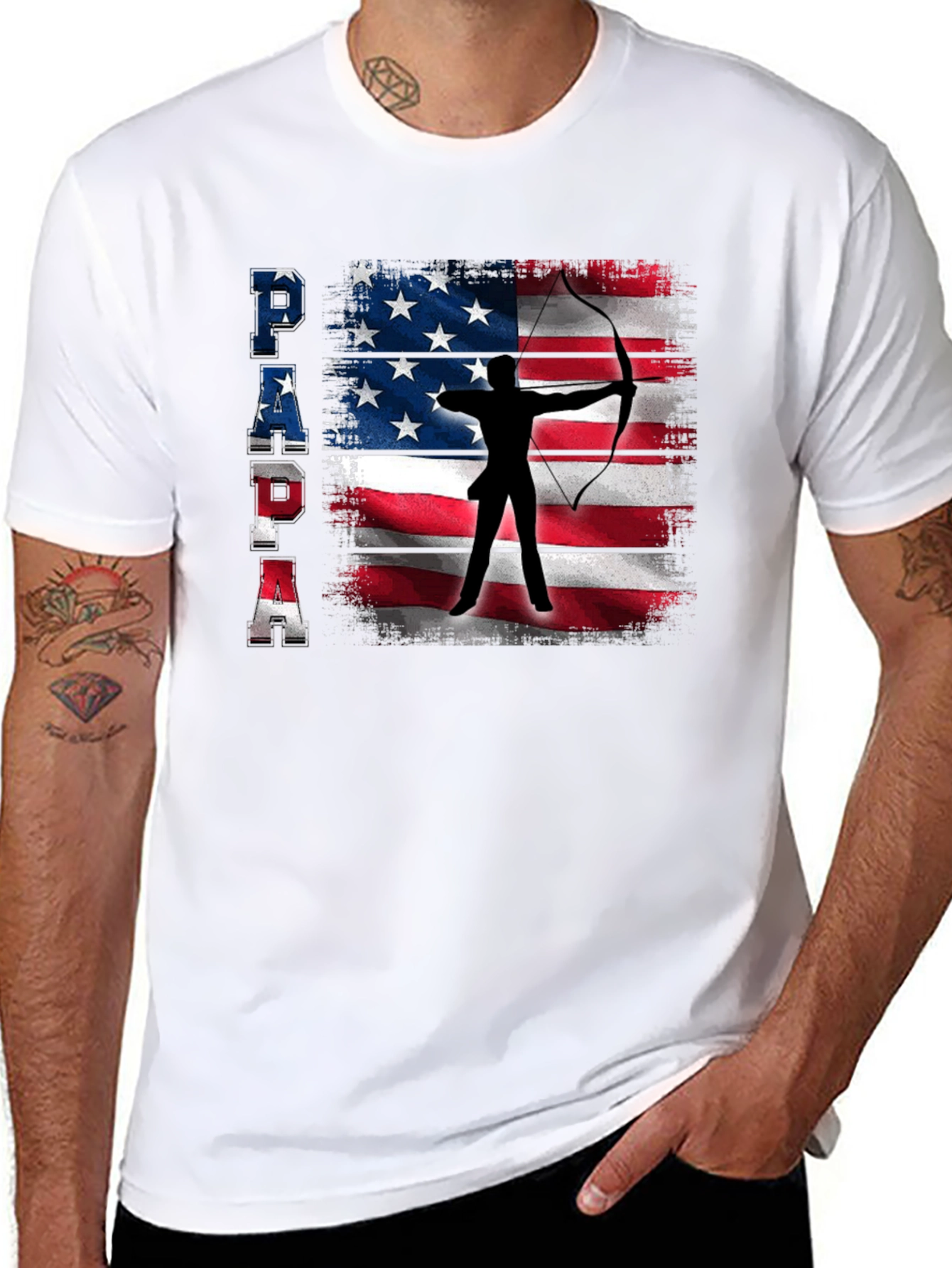 Patriotic Archer Dad T-Shirt - USA Flag Bow Hunting