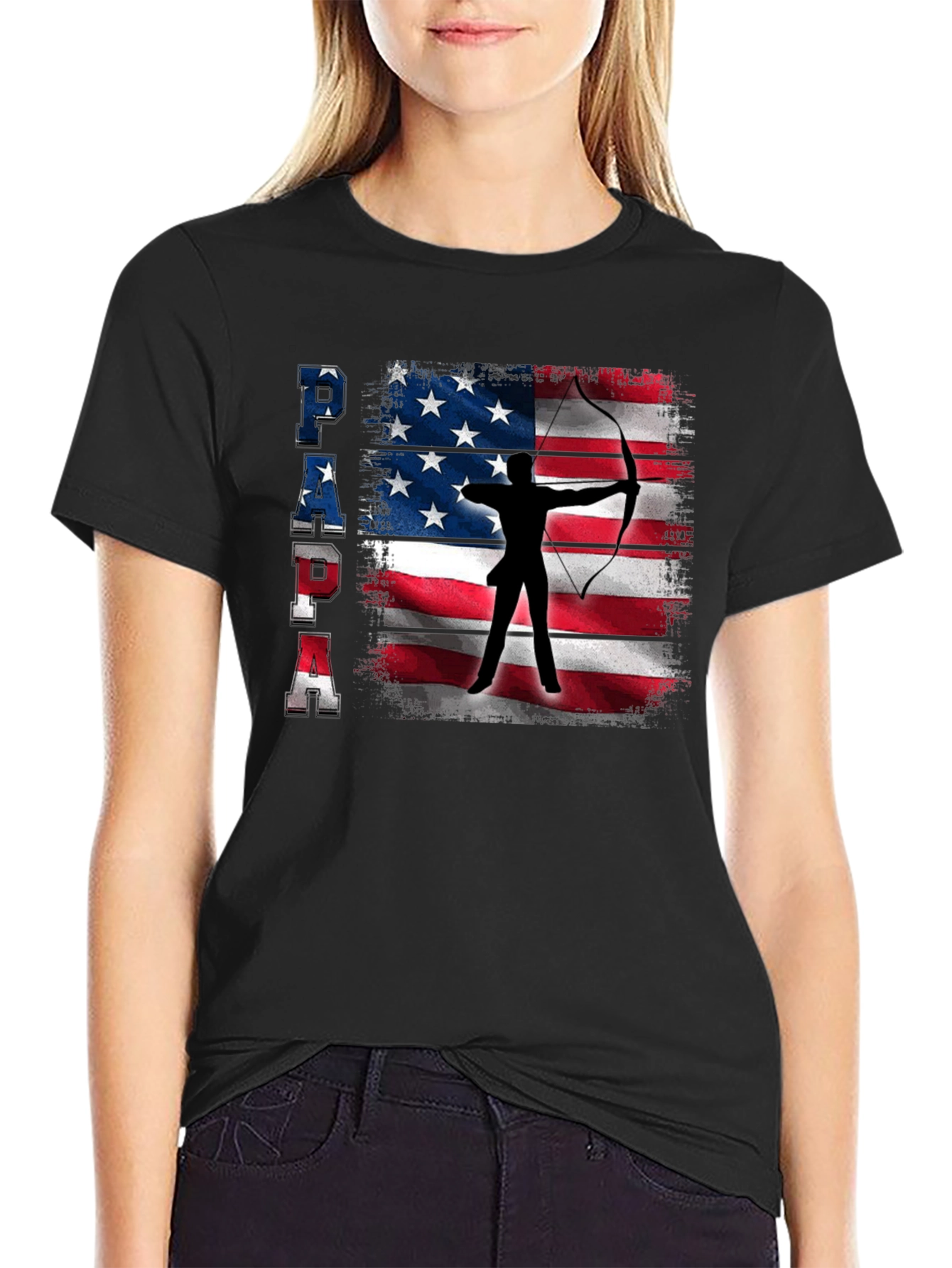 Patriotic Archer Dad T-Shirt - USA Flag Bow Hunting