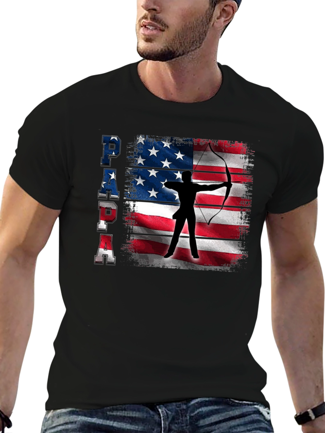 Patriotic Archer Dad T-Shirt - USA Flag Bow Hunting