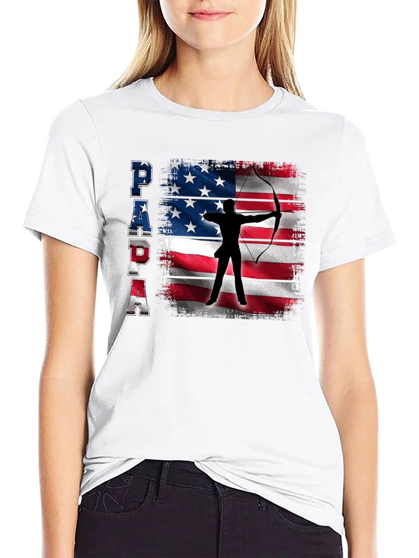 Patriotic Archer Dad T-Shirt - USA Flag Bow Hunting