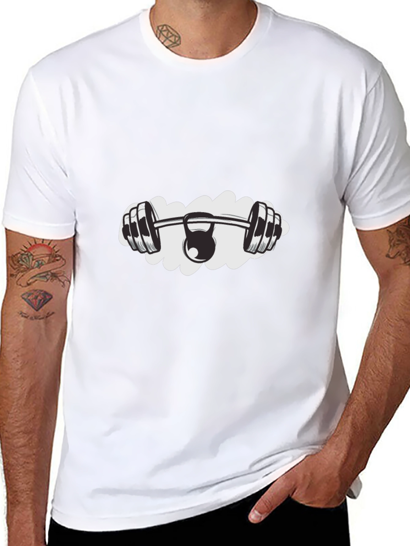 Gym & Kettlebell Graphic Tee - Black Cotton