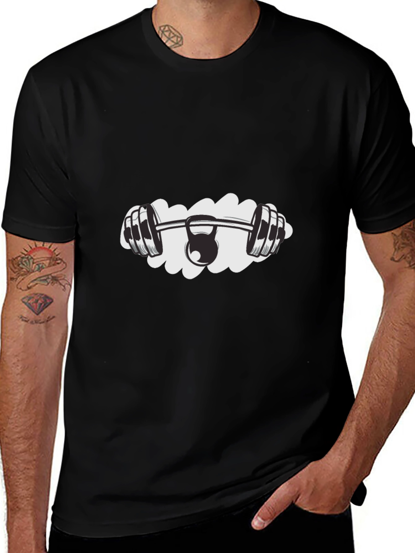 Gym & Kettlebell Graphic Tee - Black Cotton