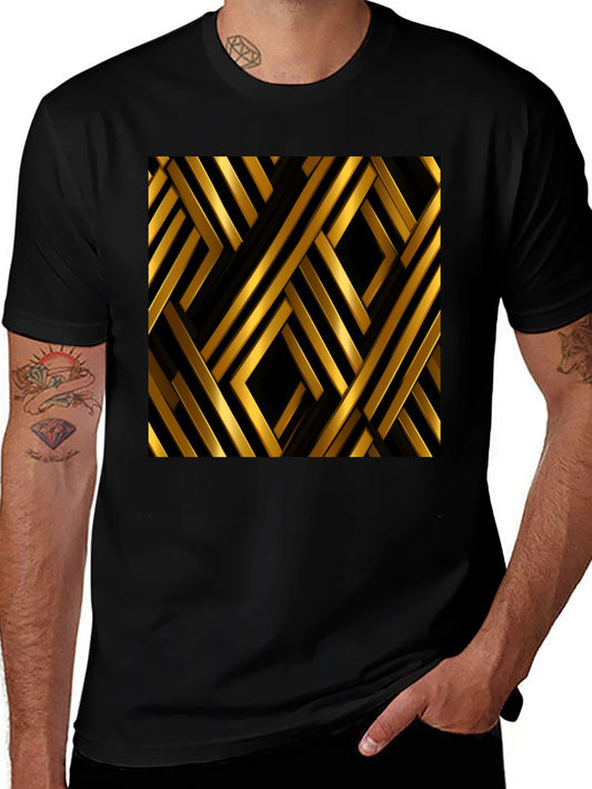 Geometric Gold & Black Pattern Graphic Tee
