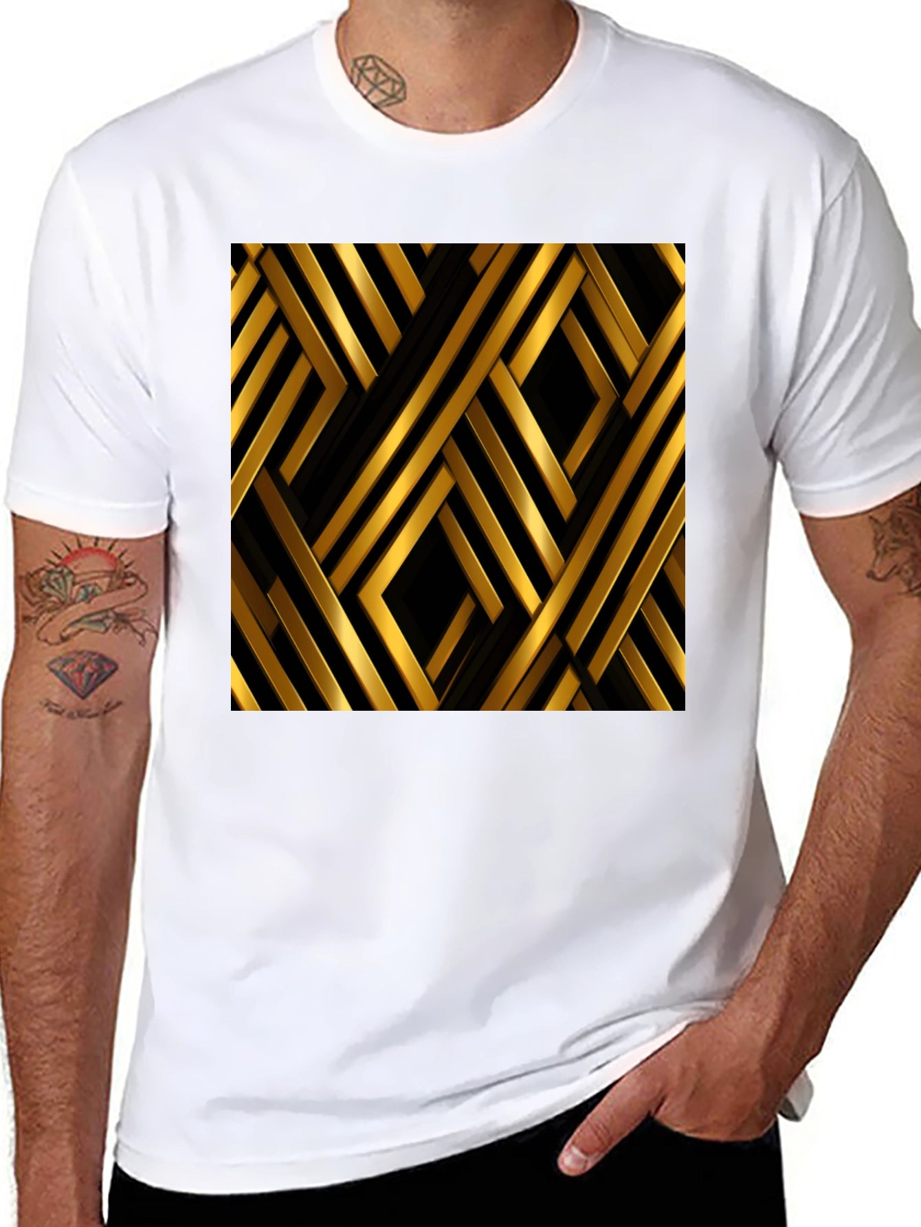 Geometric Gold & Black Pattern Graphic Tee