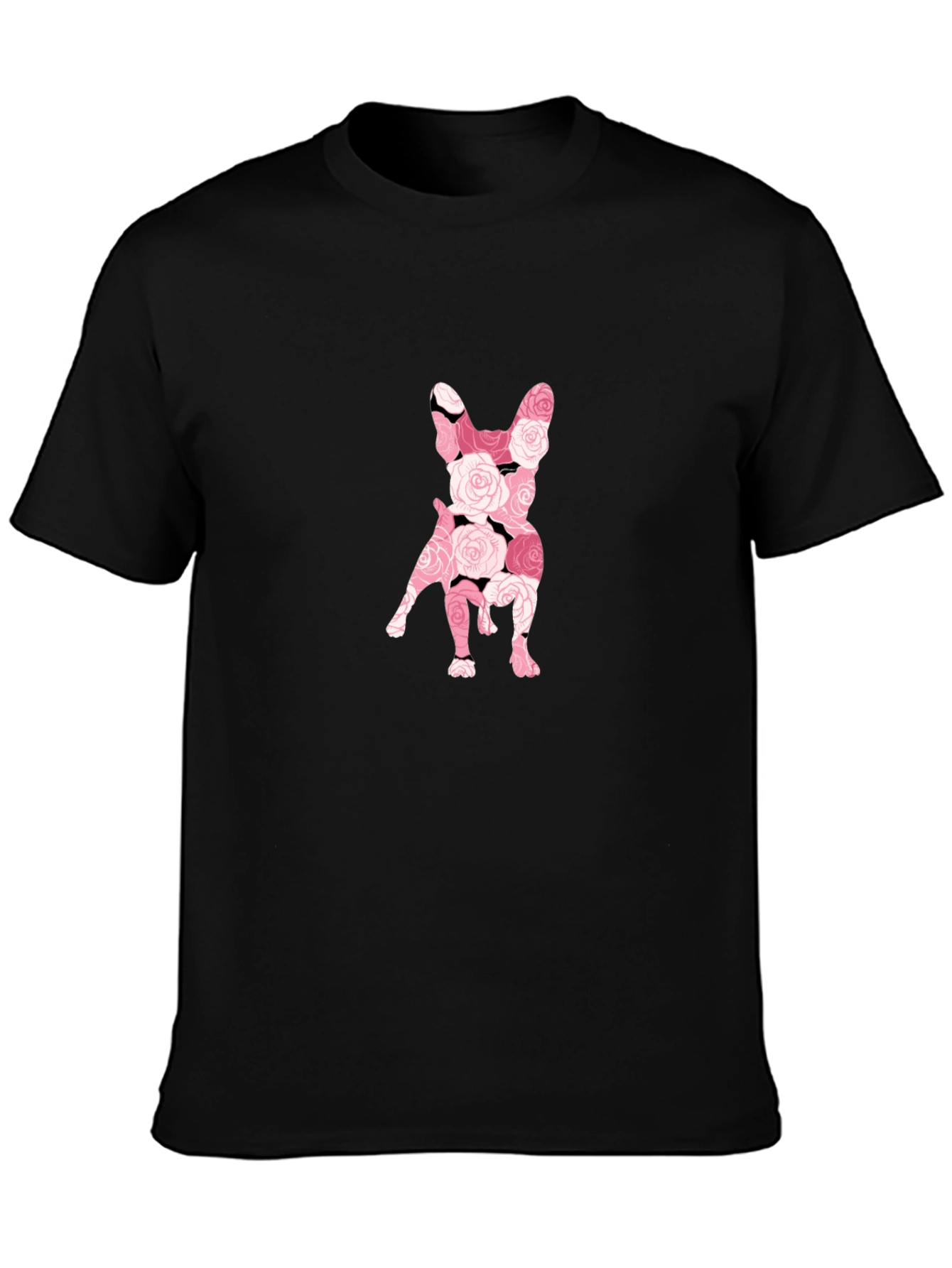 Floral French Bulldog Graphic Tee - Black