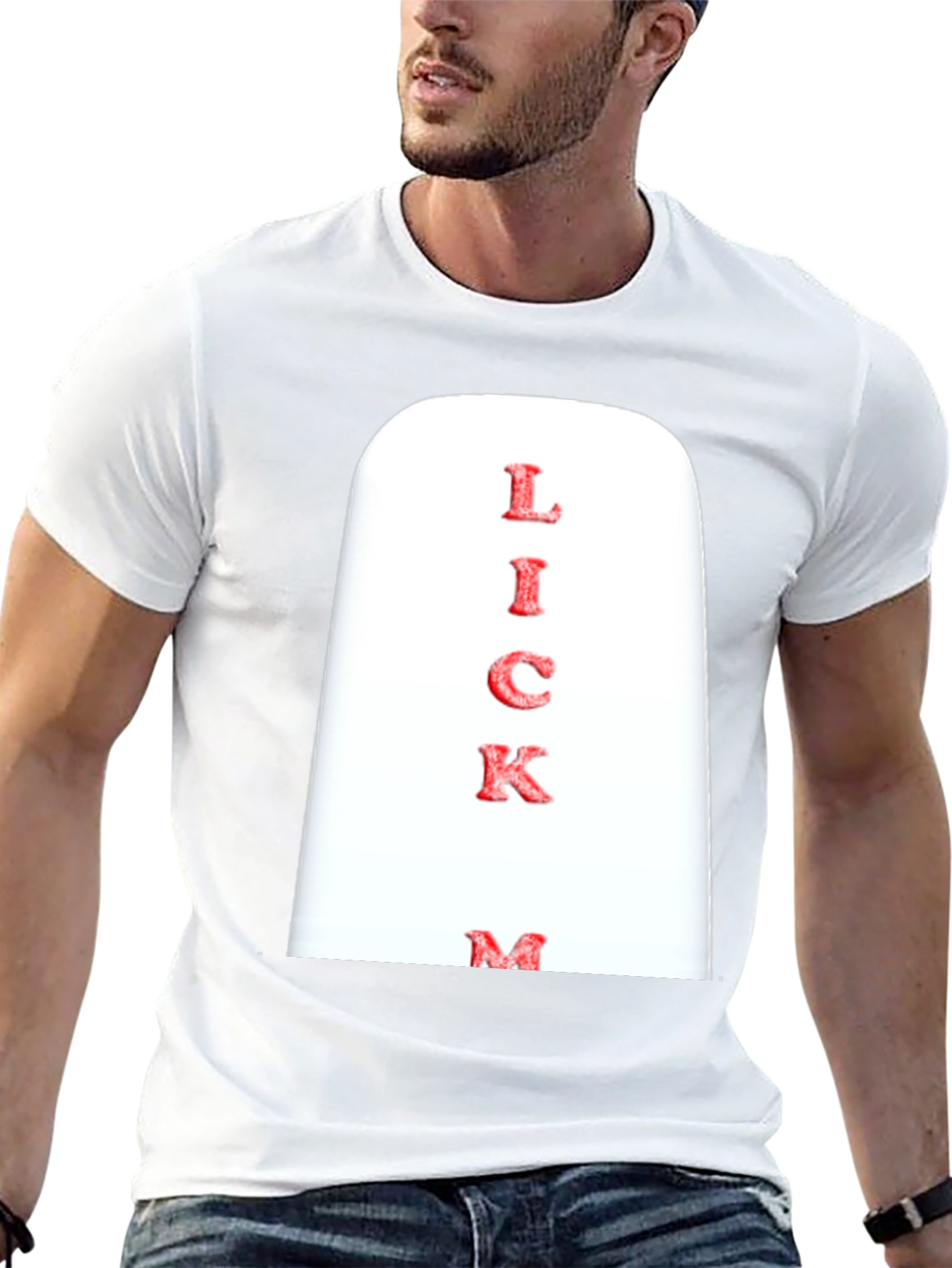 Novelty Lick Me Graphic Print Black T-Shirt