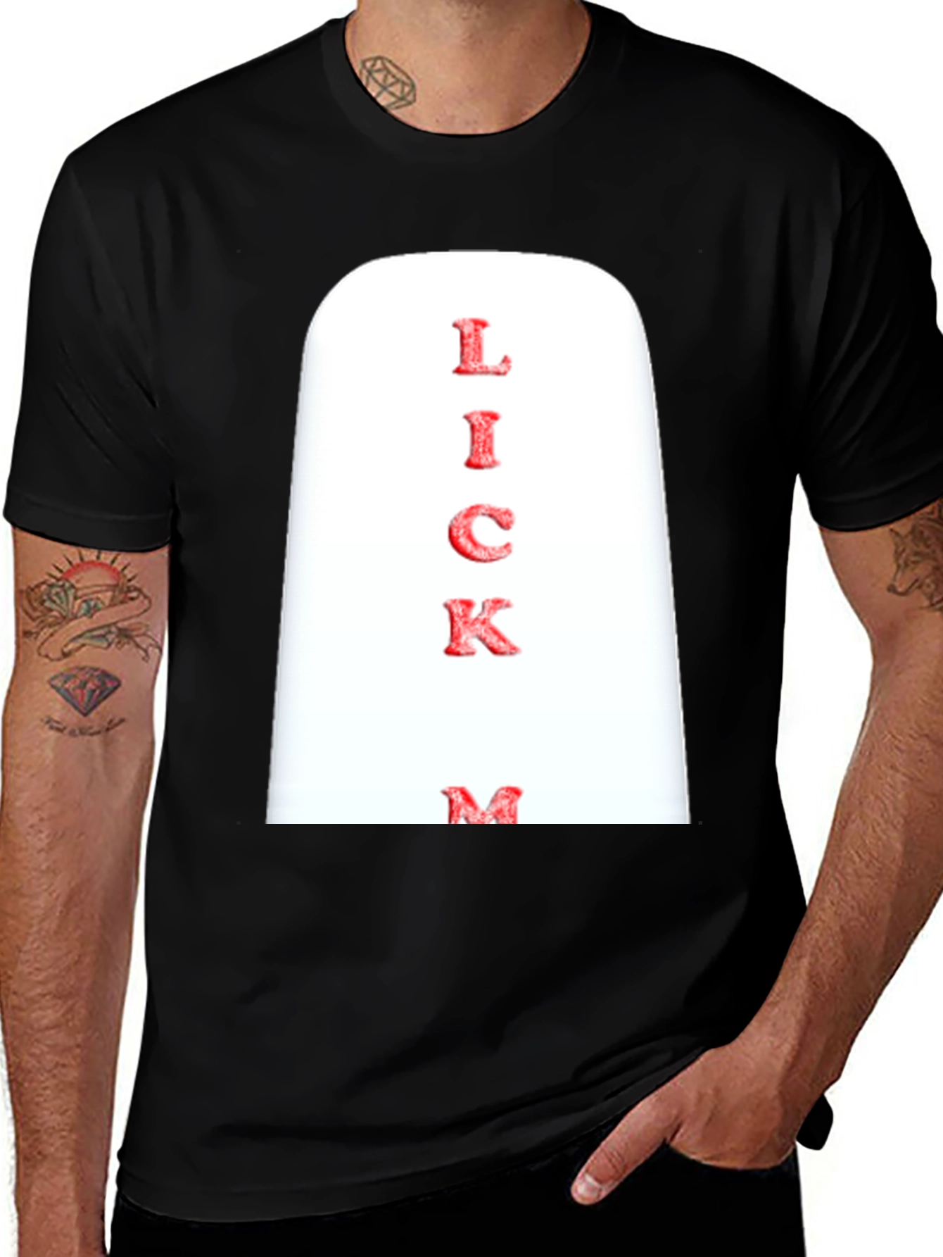 Novelty Lick Me Graphic Print Black T-Shirt