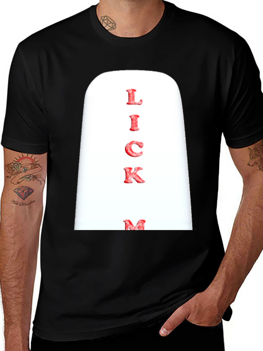 Novelty Lick Me Graphic Print Black T-Shirt