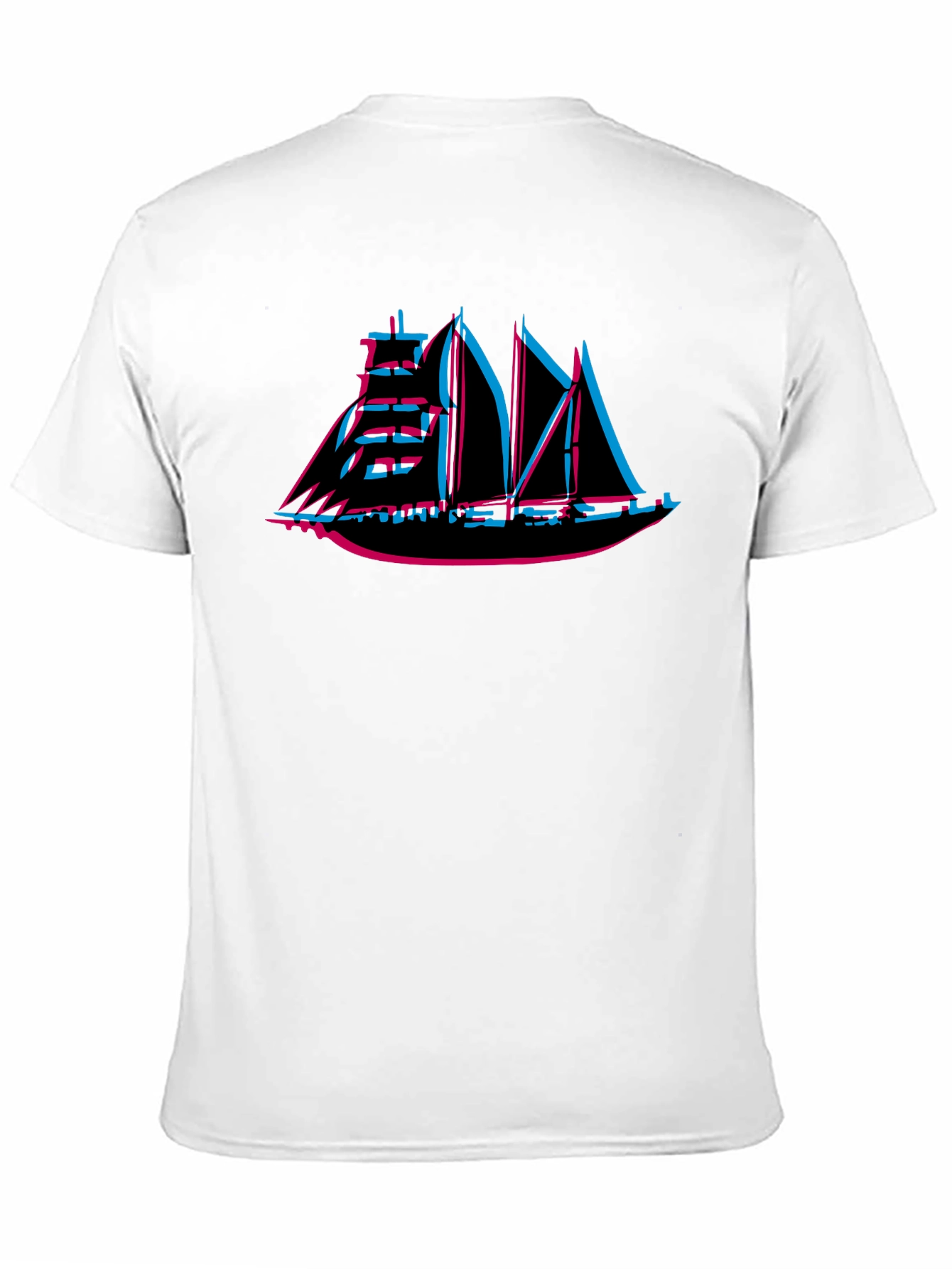 Retro 3D Sailing Ship Graphic Tee - Black