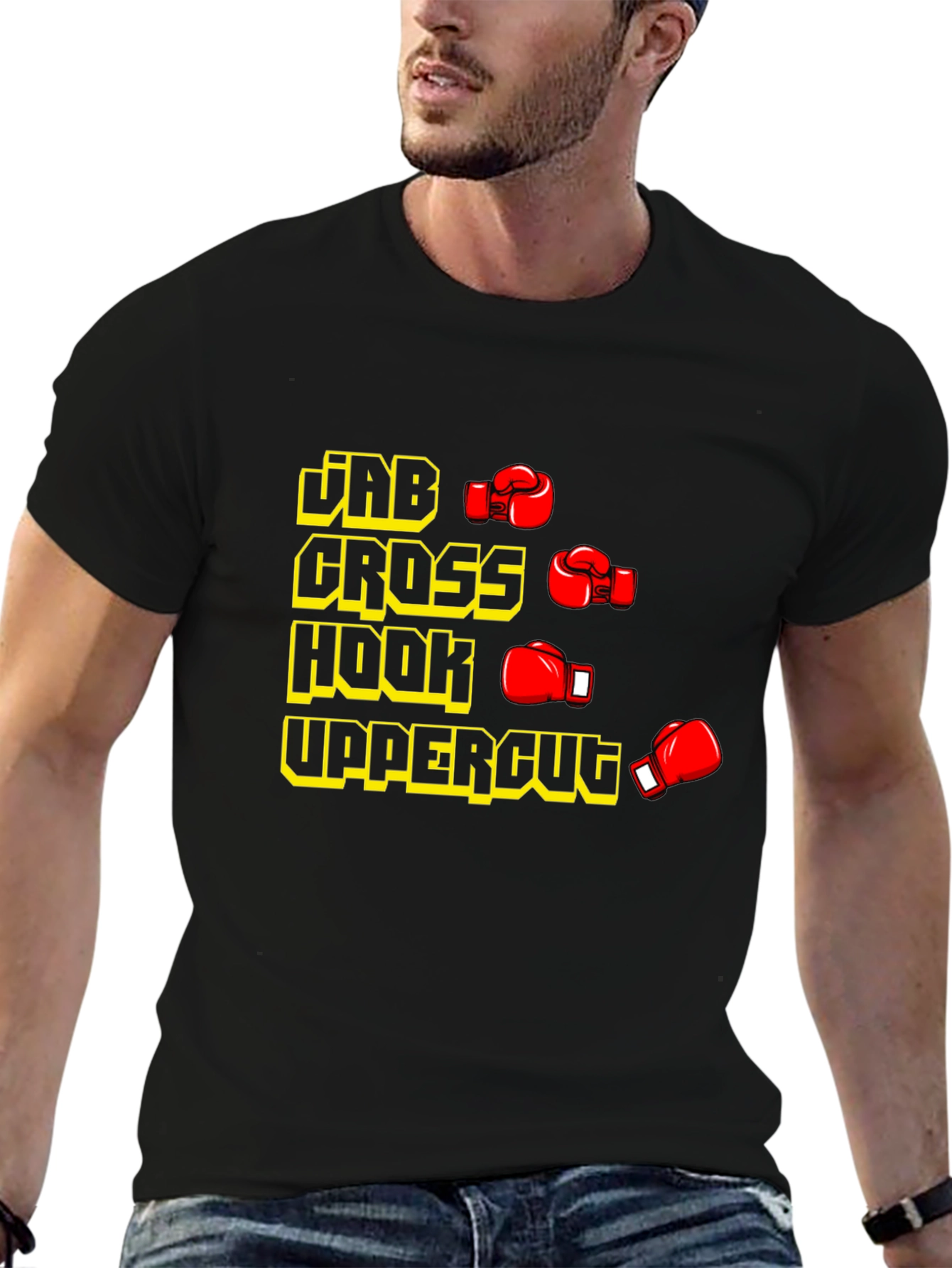 Boxing Punches Black T-Shirt: Jab Cross Hook Uppercut