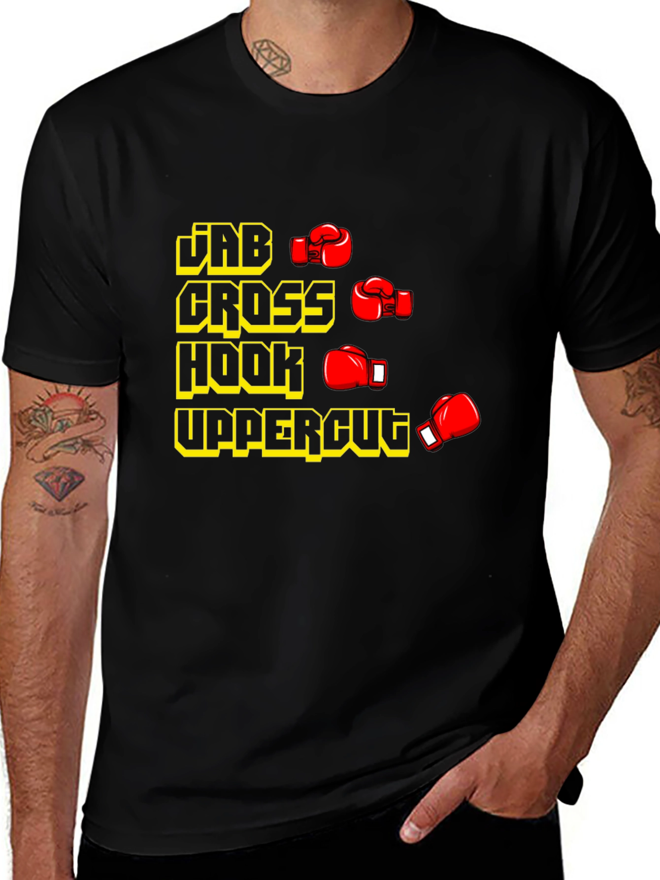 Boxing Punches Black T-Shirt: Jab Cross Hook Uppercut