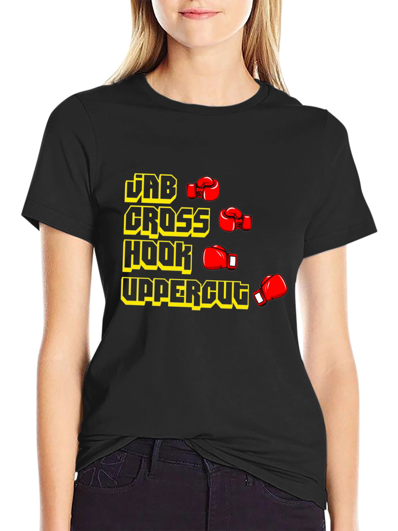 Boxing Punches Black T-Shirt: Jab Cross Hook Uppercut