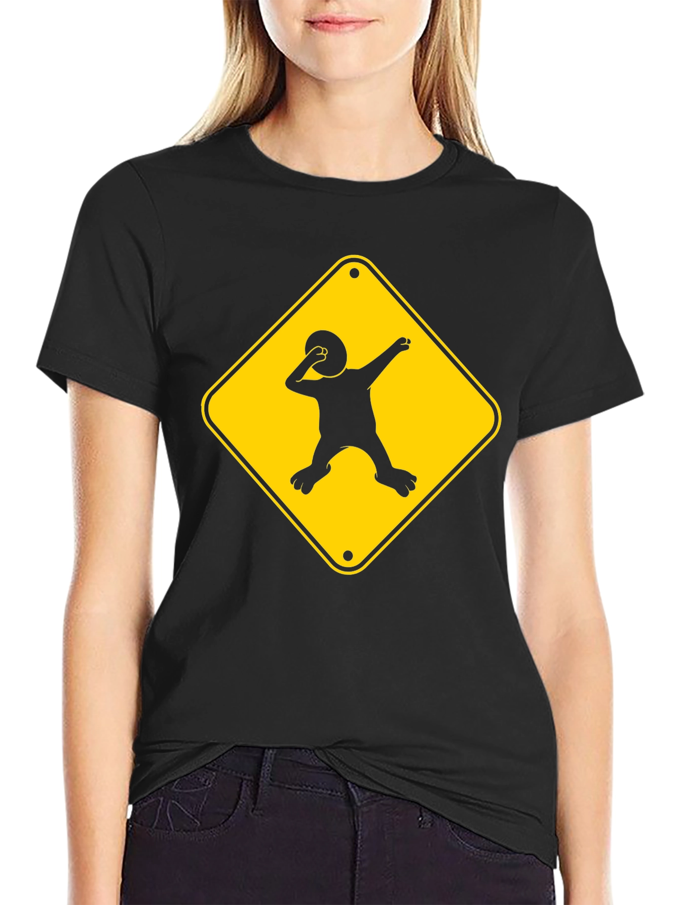 Dabbing Kid Road Sign T-Shirt - Black Cotton Tee