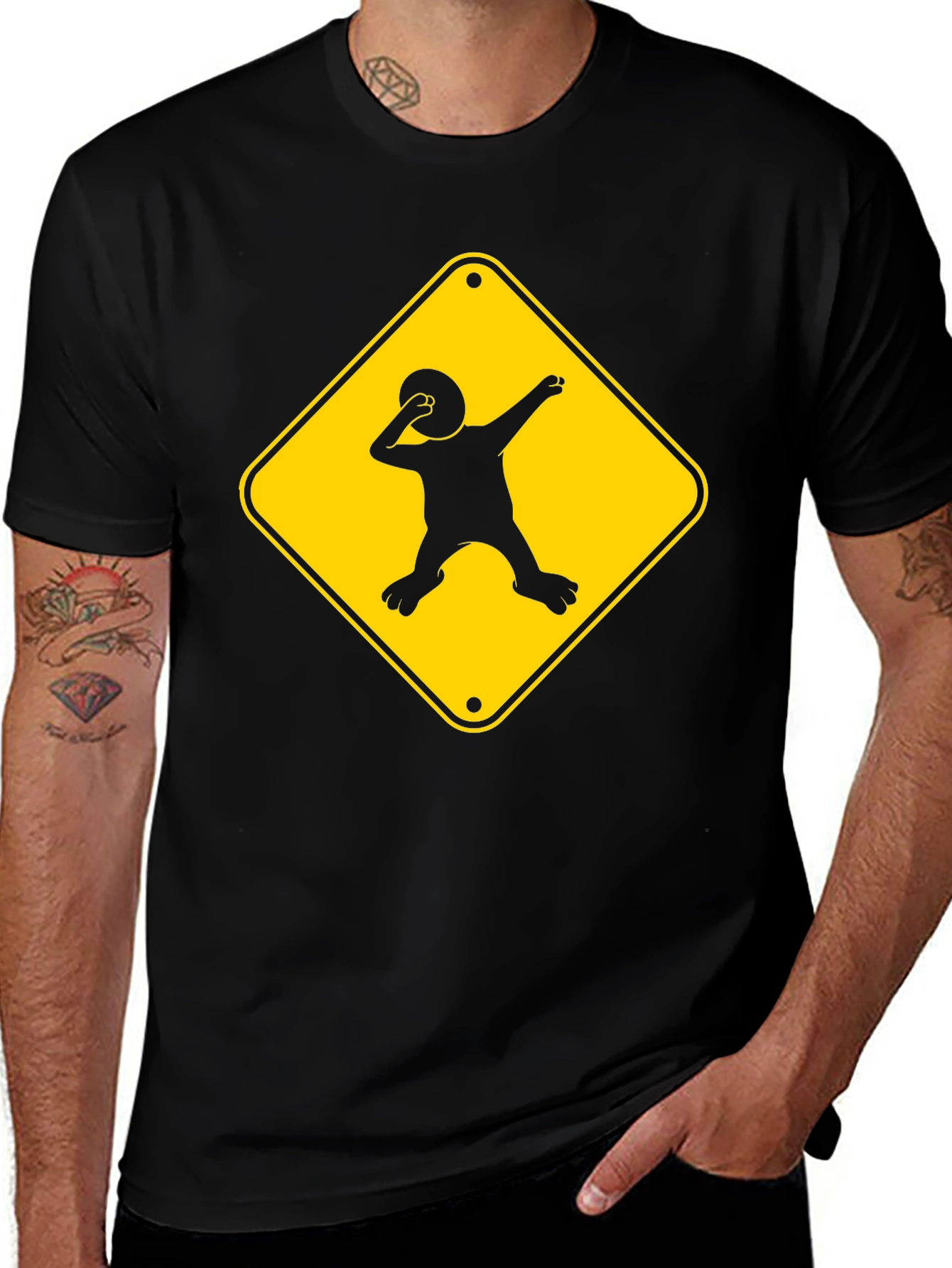 Dabbing Kid Road Sign T-Shirt - Black Cotton Tee
