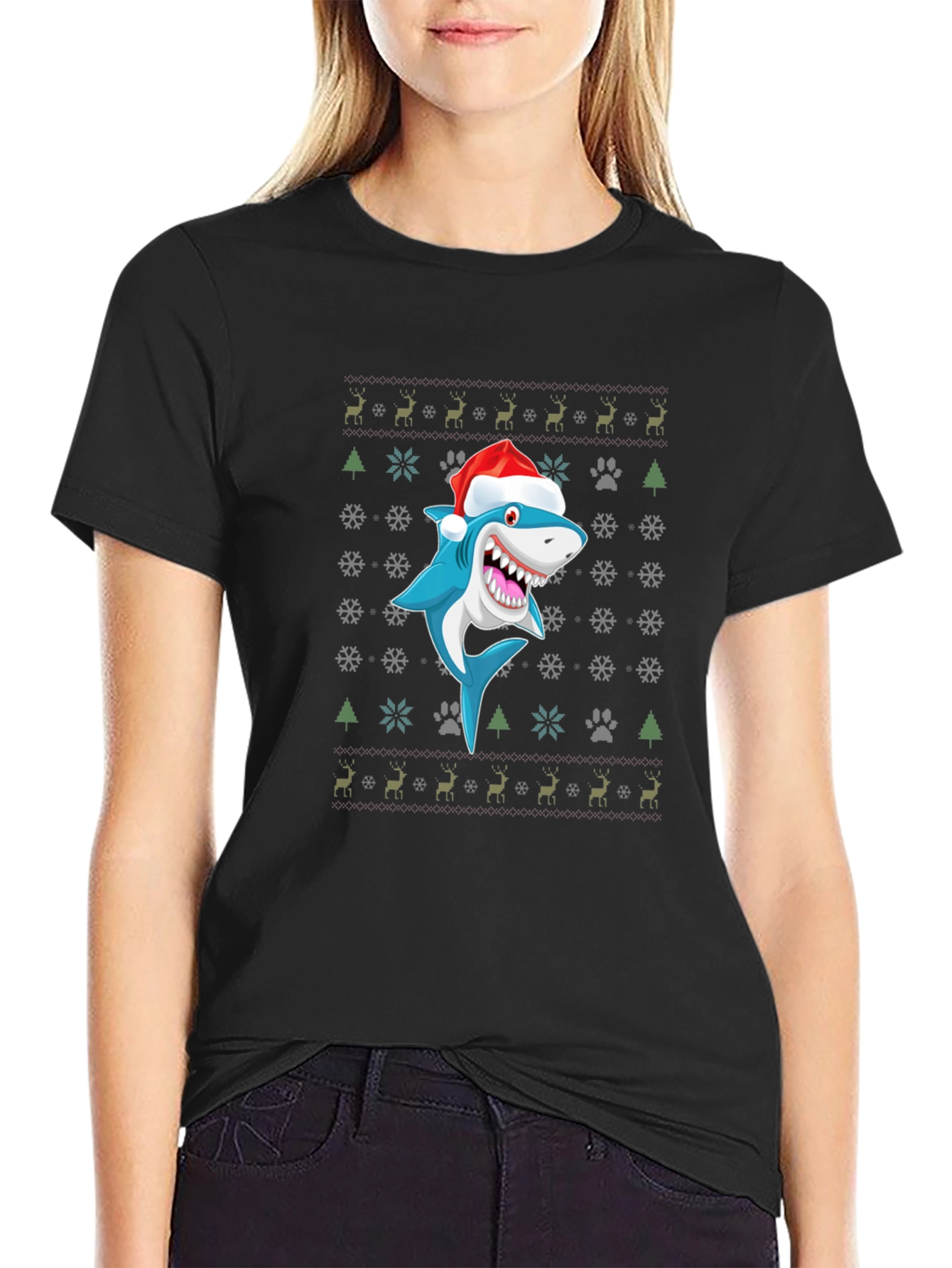 Festive Shark Christmas T-Shirt - Holiday Novelty Tee