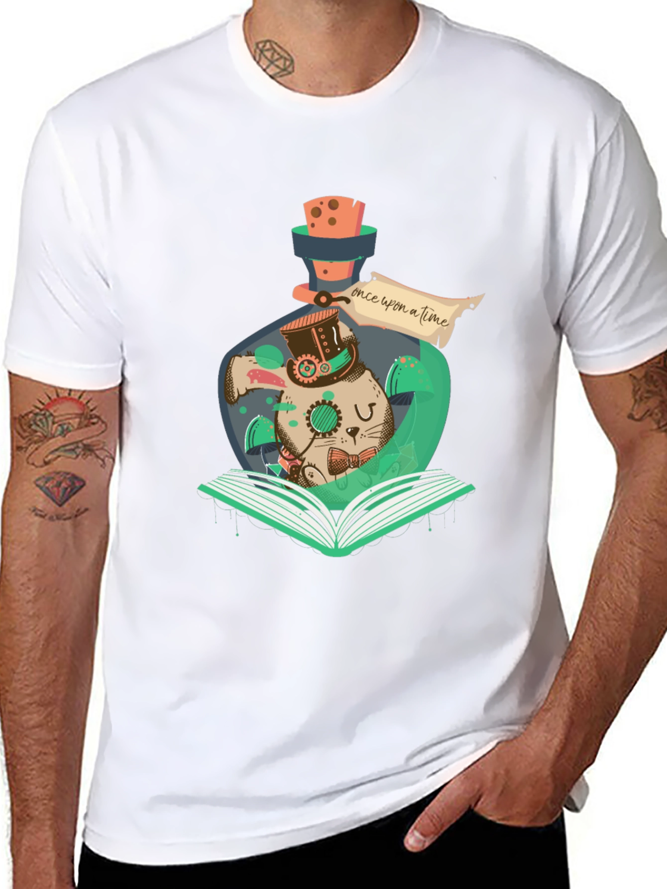 Steampunk Rabbit Bottle Graphic Tee - Mens Black T-Shirt