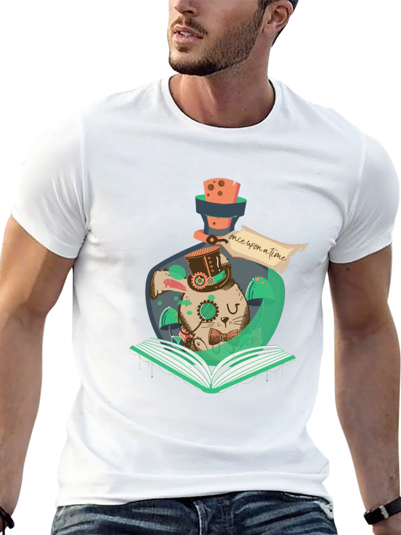 Steampunk Rabbit Bottle Graphic Tee - Mens Black T-Shirt