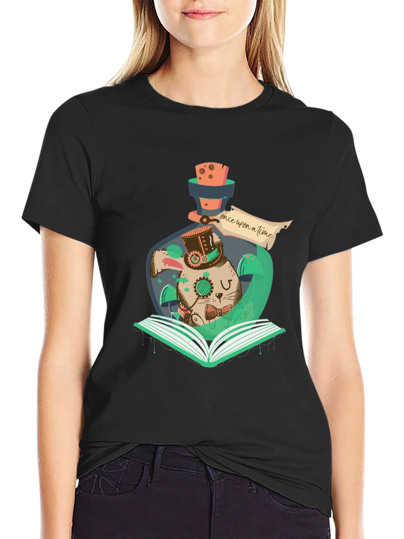 Steampunk Rabbit Bottle Graphic Tee - Mens Black T-Shirt