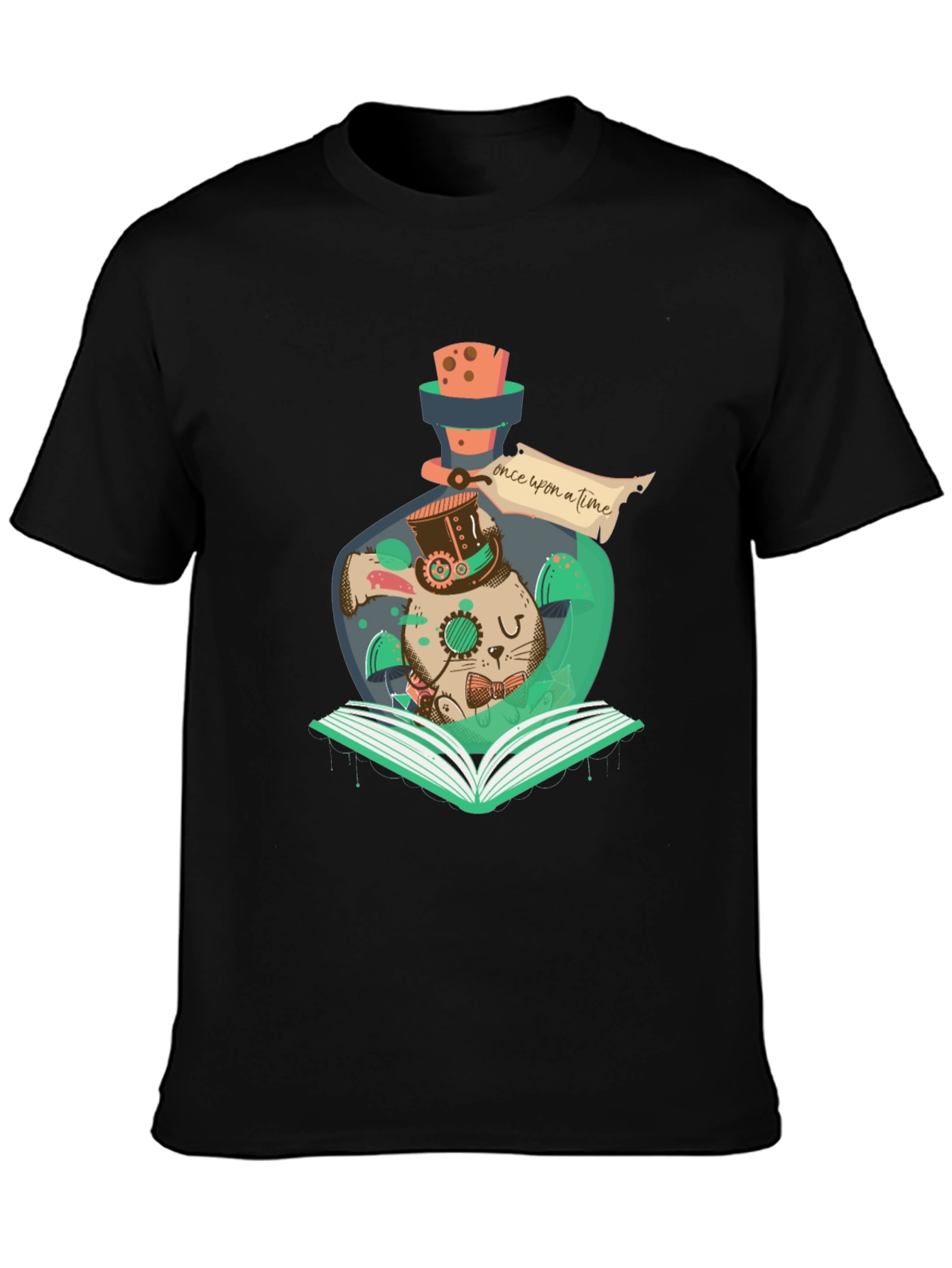 Steampunk Rabbit Bottle Graphic Tee - Mens Black T-Shirt
