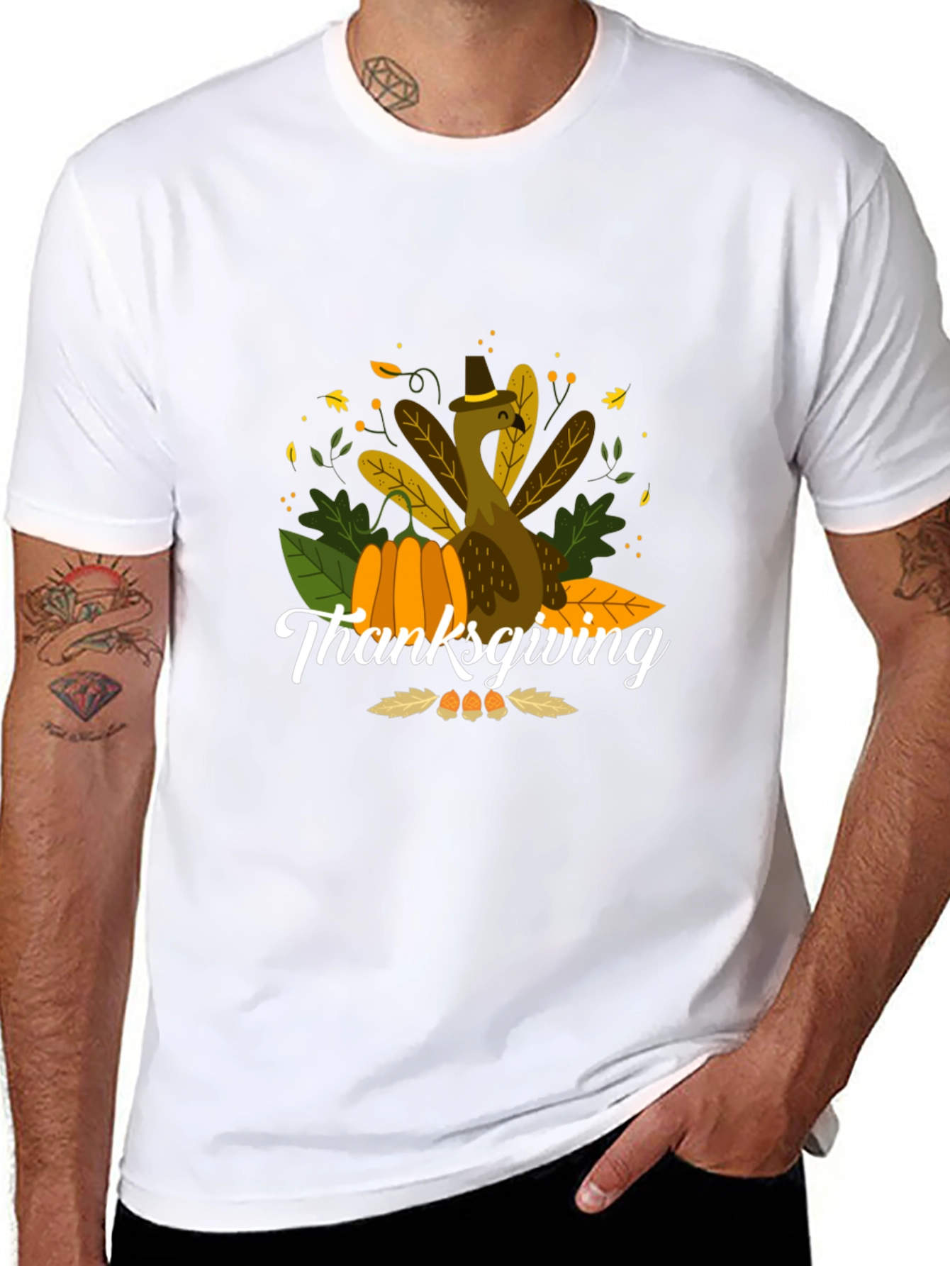 Thanksgiving Turkey Graphic Black T-Shirt