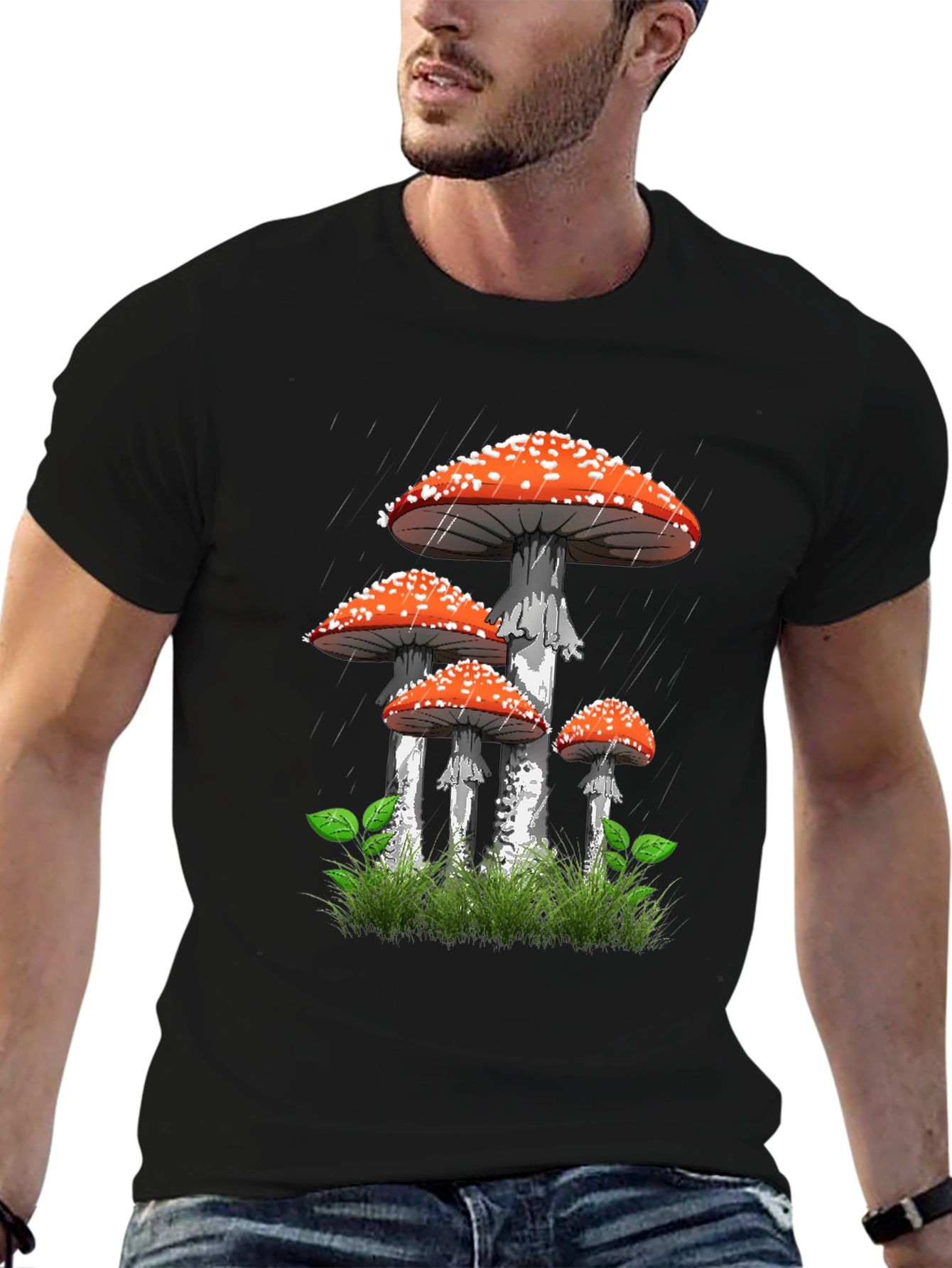 Mushroom Graphic Tee - Nature Lovers Black T-Shirt