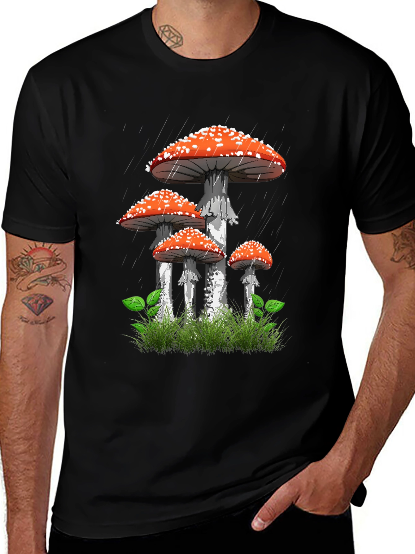 Mushroom Graphic Tee - Nature Lovers Black T-Shirt