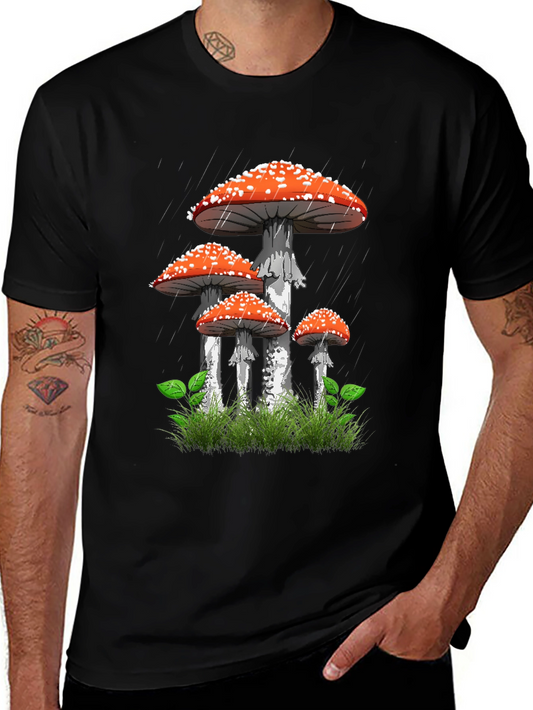 Mushroom Graphic Tee - Nature Lovers Black T-Shirt