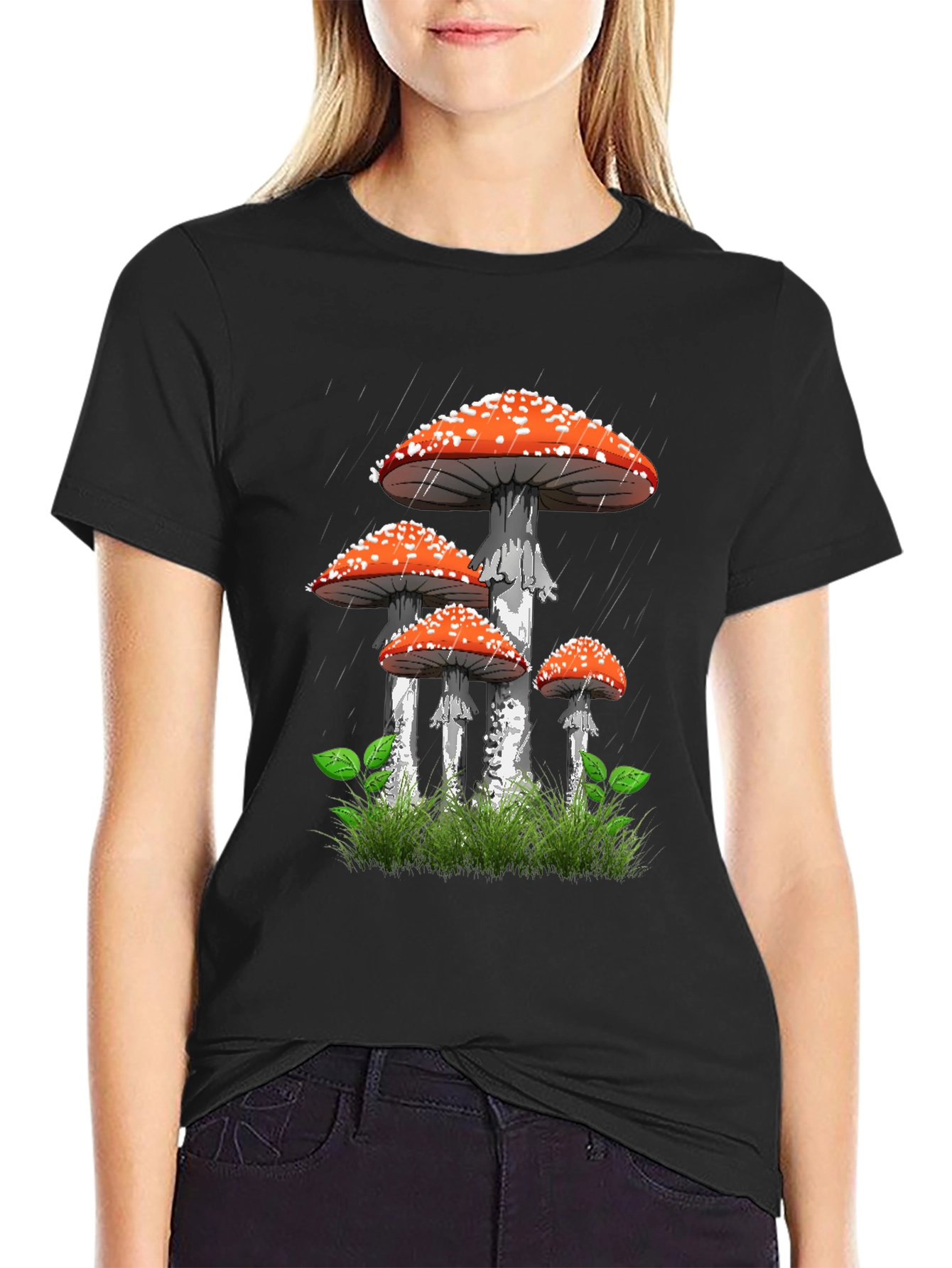 Mushroom Graphic Tee - Nature Lovers Black T-Shirt