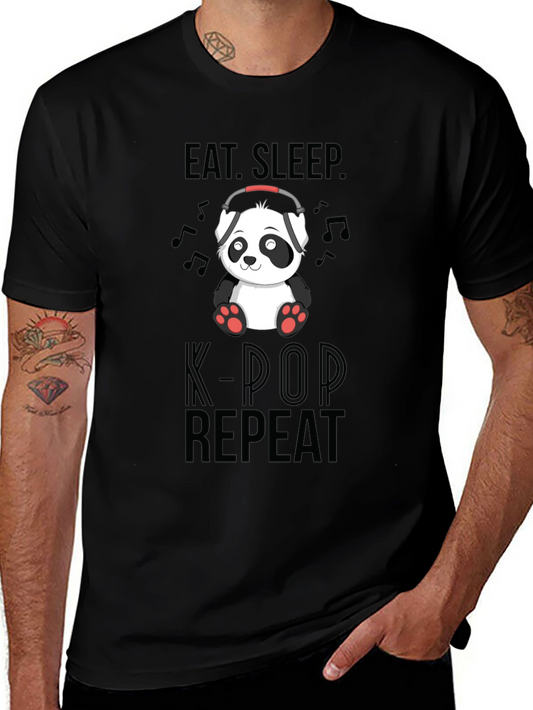 Eat Sleep K-Pop Repeat Panda Graphic Tee