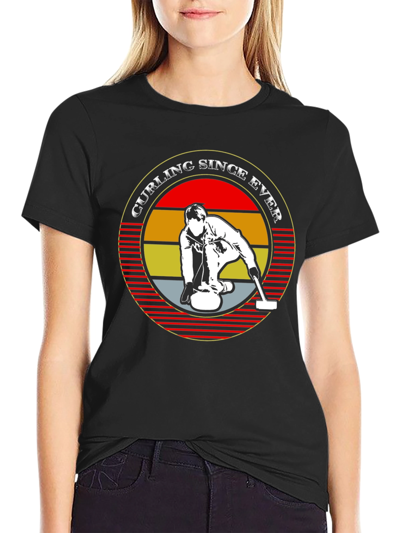 Curling Since Ever Black Graphic T-Shirt