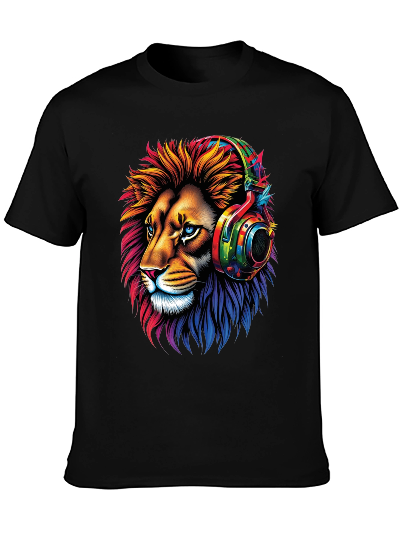Lion Headphone Graphic Tee - Mens Black T-Shirt