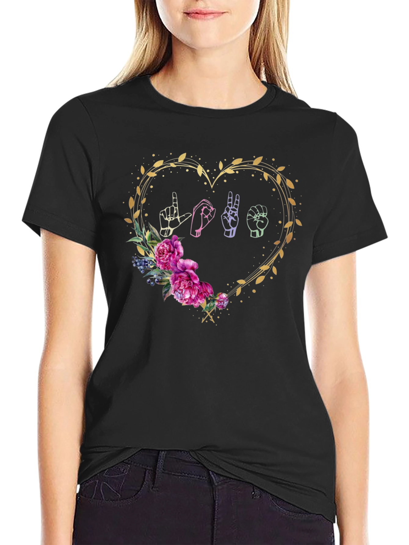 Love Sign Language Floral Heart T-Shirt