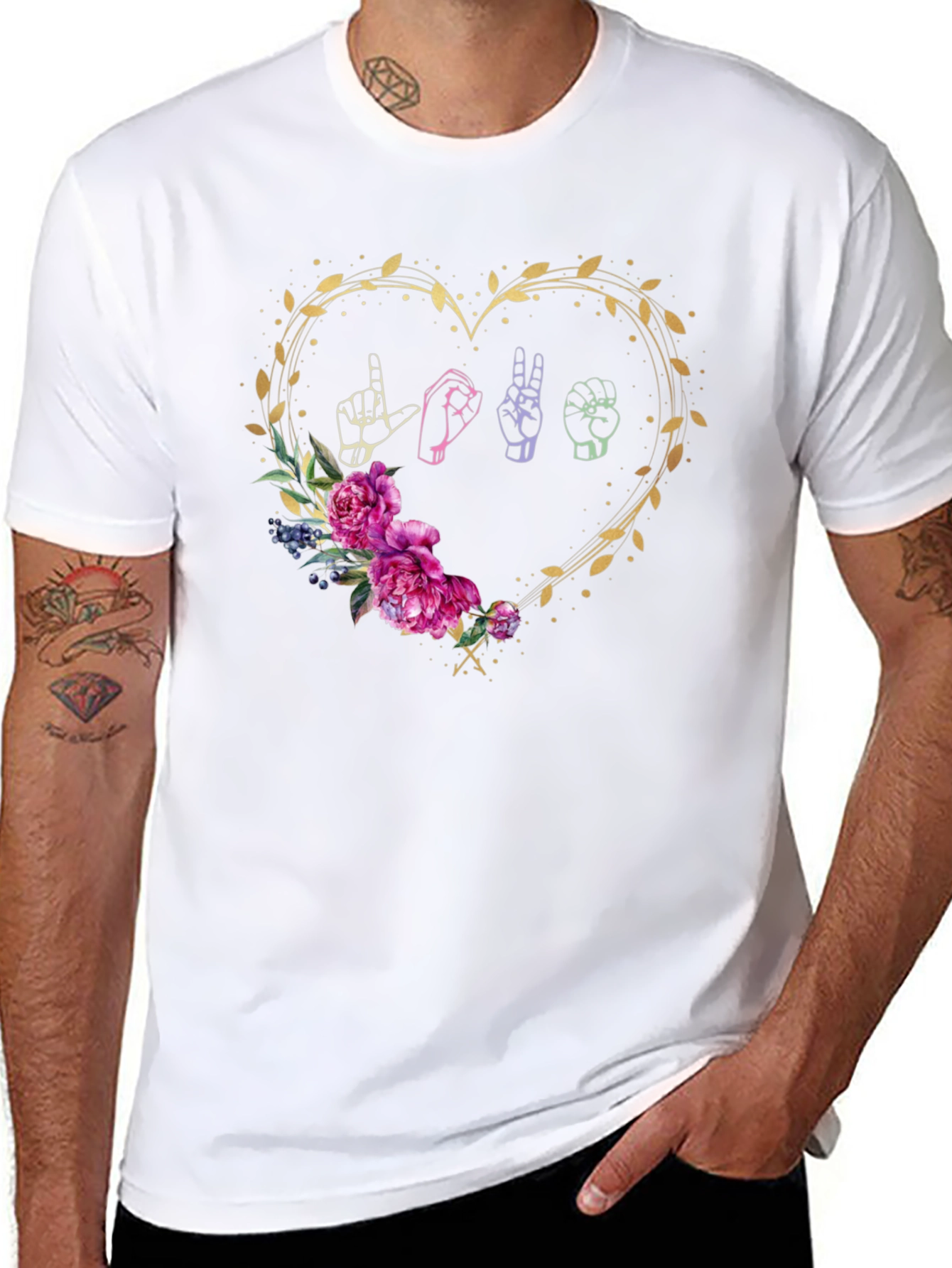 Love Sign Language Floral Heart T-Shirt
