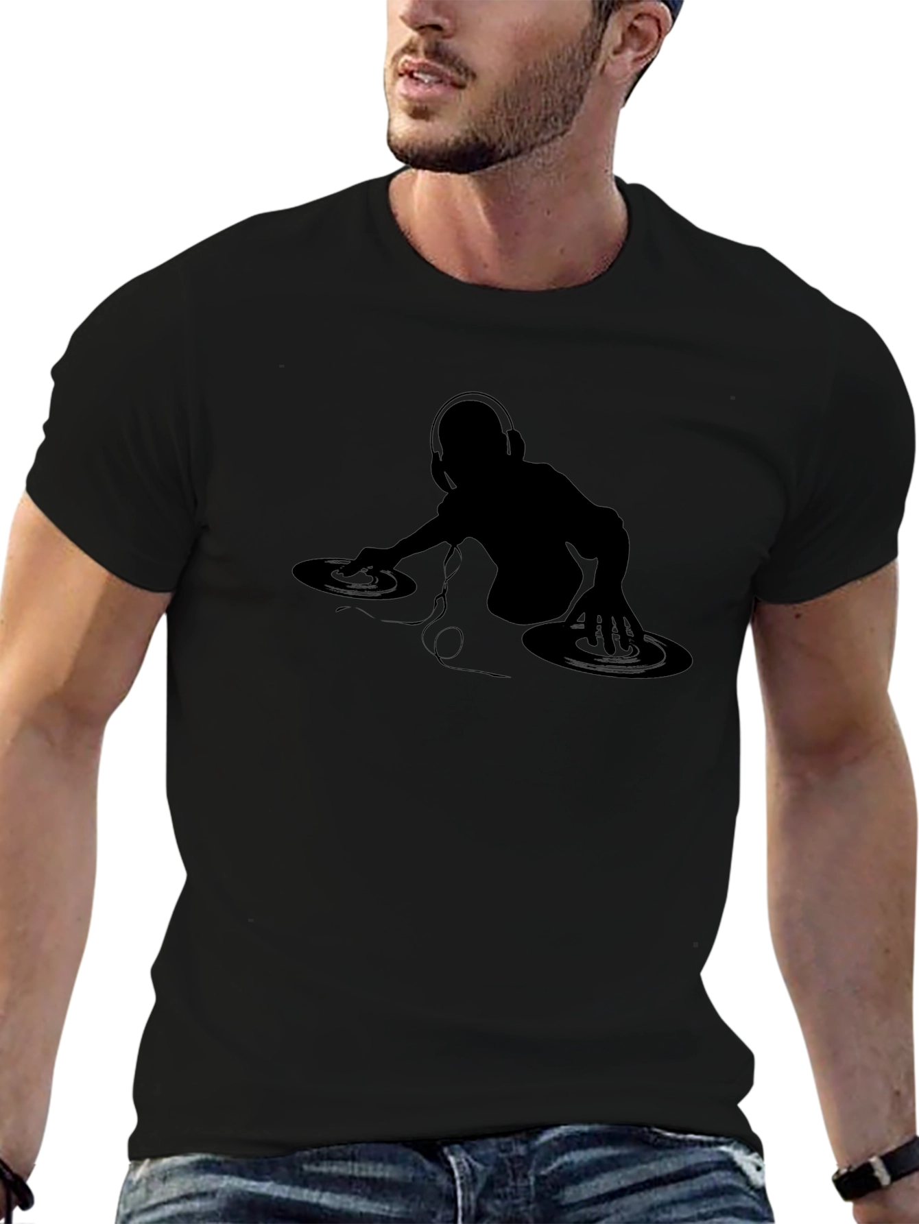 DJ Silhouette Graphic Tee - Black Cotton T-Shirt