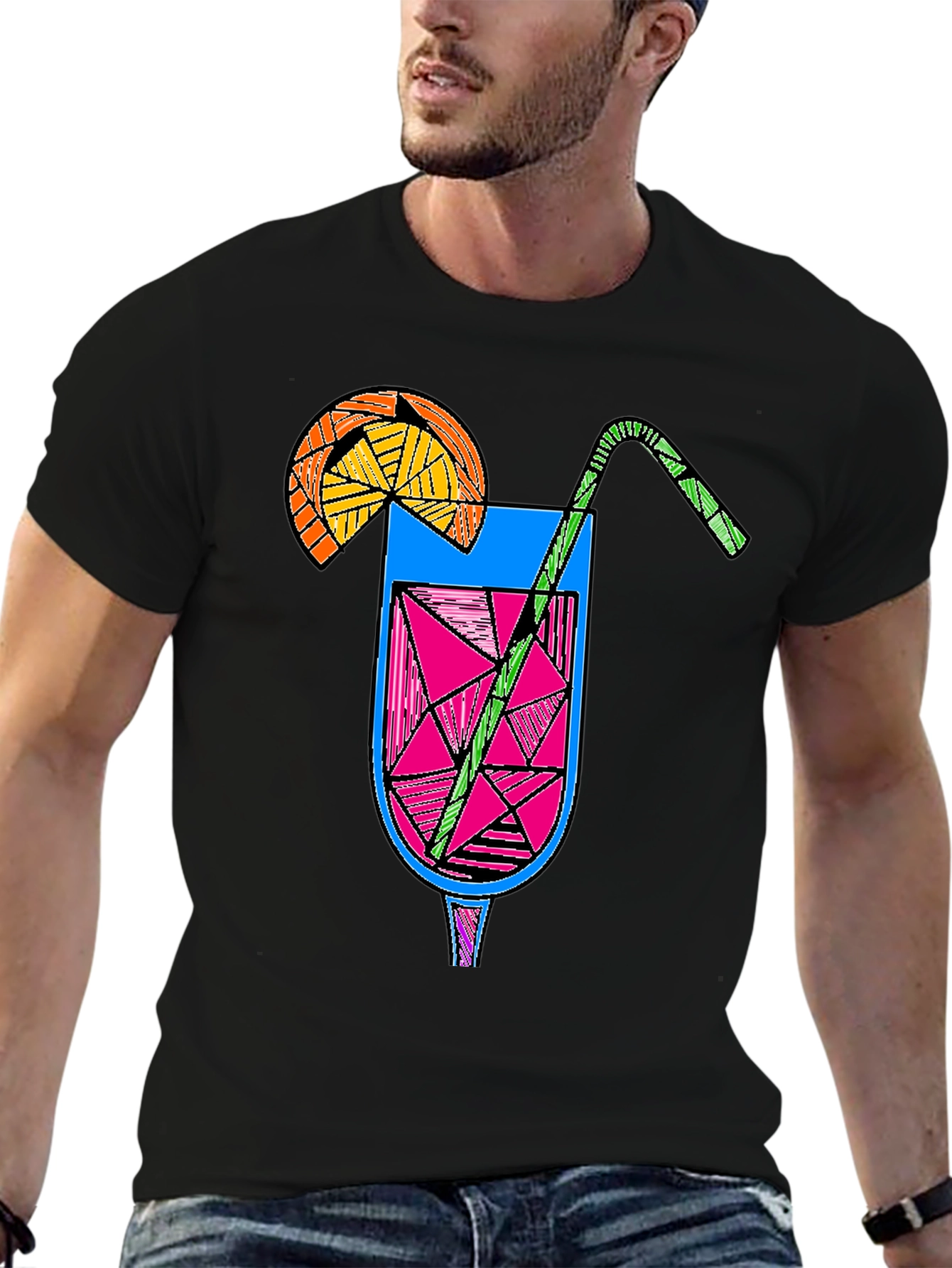 Geometric Cocktail Graphic Tee - Black Unisex