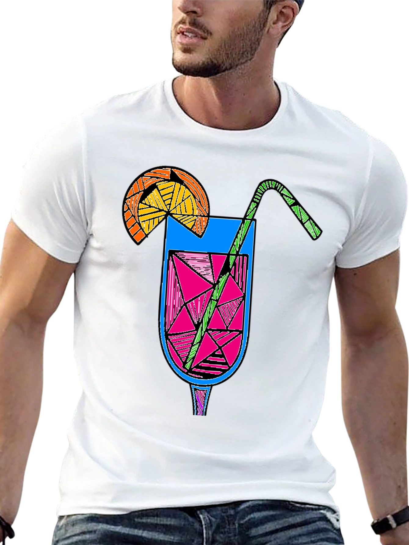 Geometric Cocktail Graphic Tee - Black Unisex