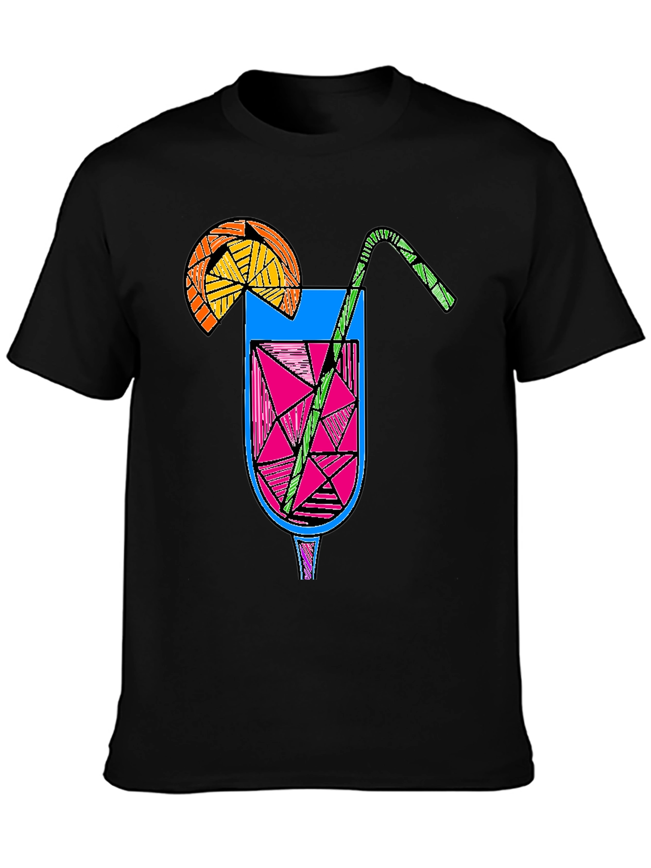 Geometric Cocktail Graphic Tee - Black Unisex