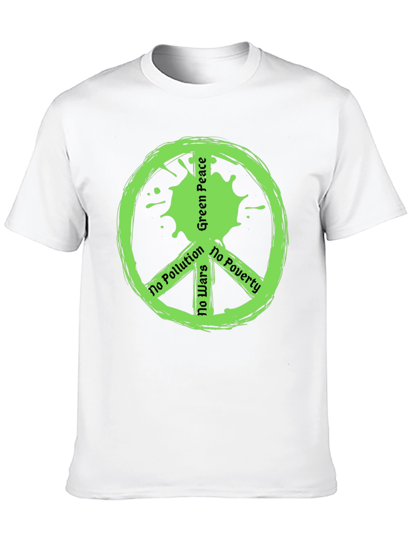 Green Peace Symbol T-Shirt - No Pollution Wars Poverty