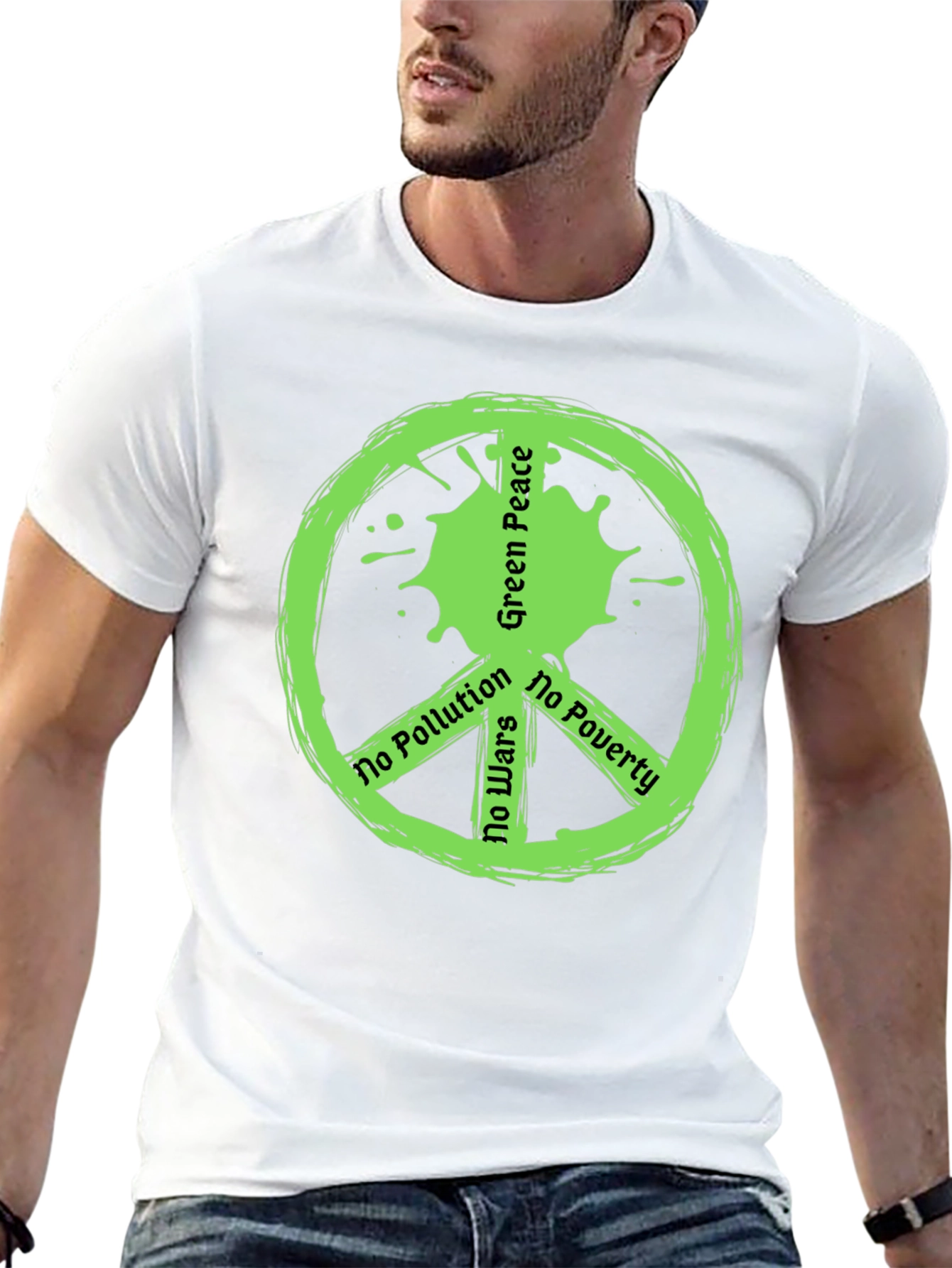 Green Peace Symbol T-Shirt - No Pollution Wars Poverty