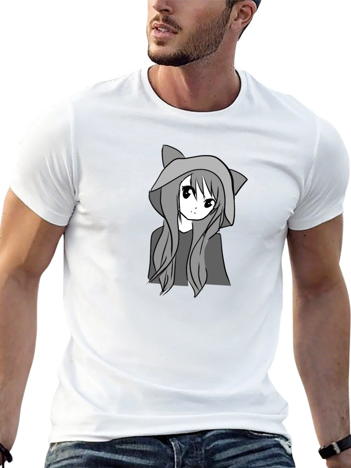 Anime Cat Girl Black T-Shirt