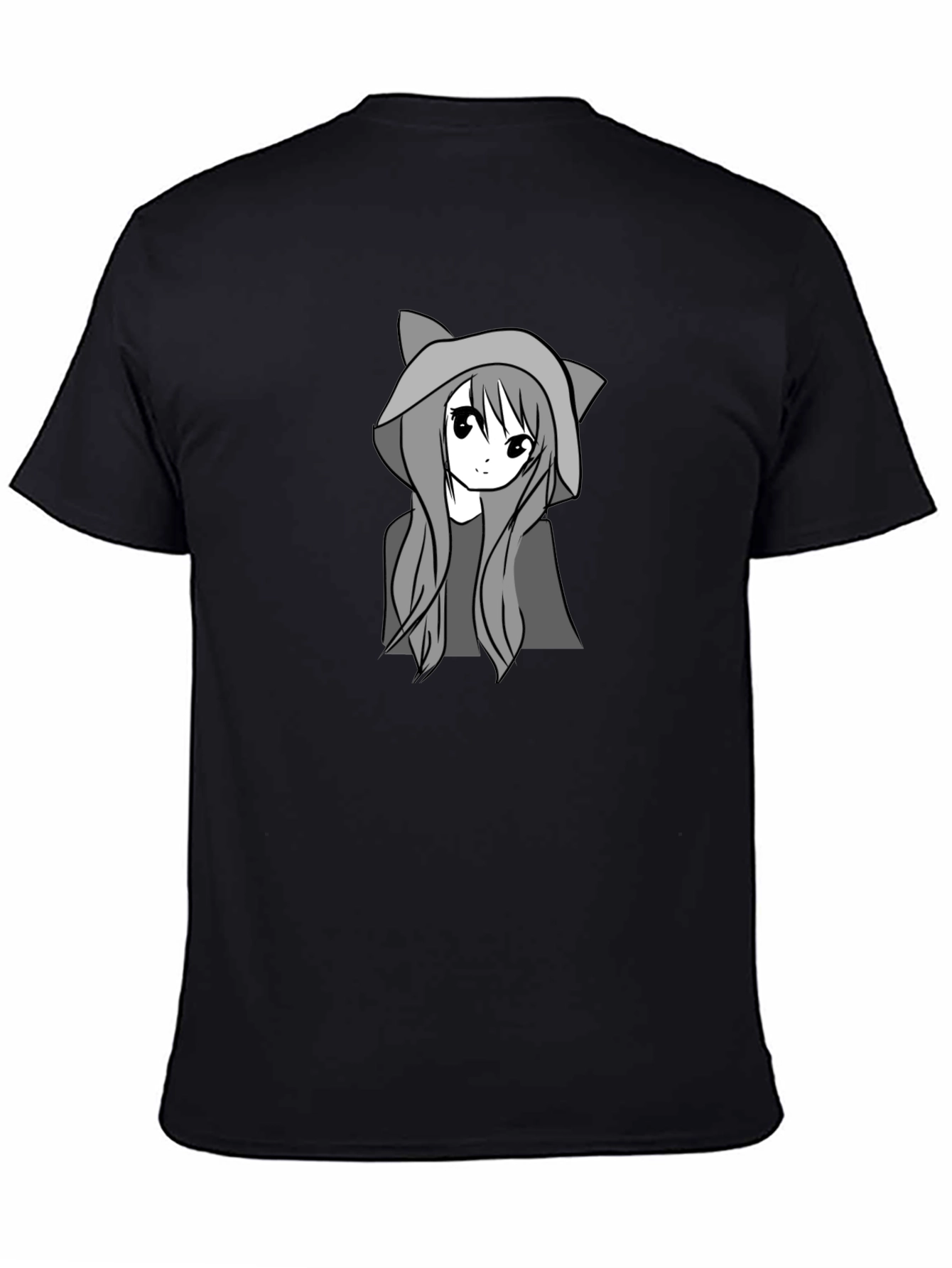Anime Cat Girl Black T-Shirt
