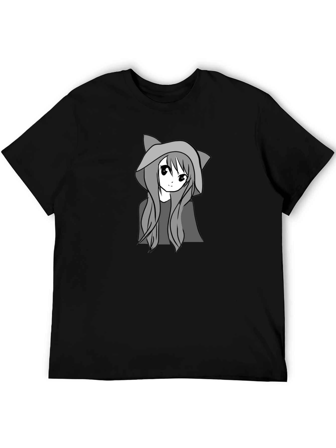 Anime Cat Girl Black T-Shirt