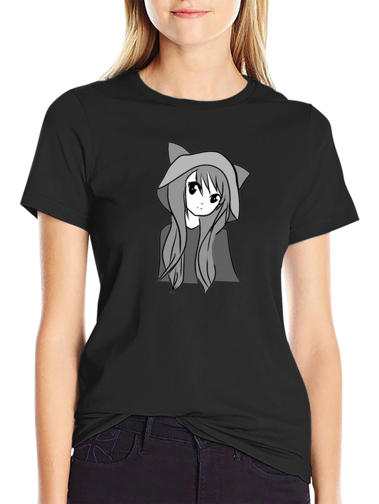 Anime Cat Girl Black T-Shirt