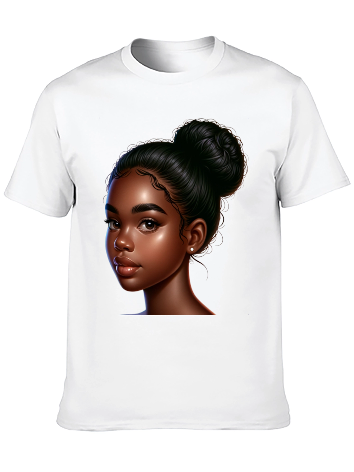 Black T-Shirt with Beautiful Dark-Skinned Woman Graphic