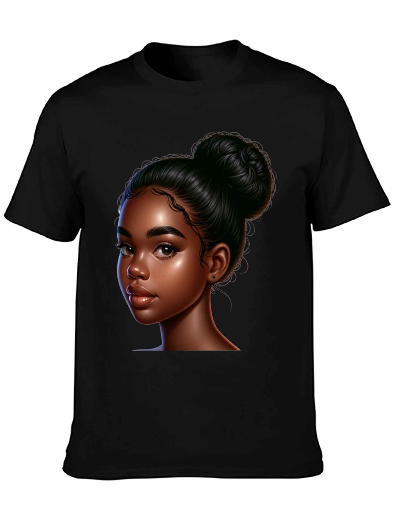 Black T-Shirt with Beautiful Dark-Skinned Woman Graphic