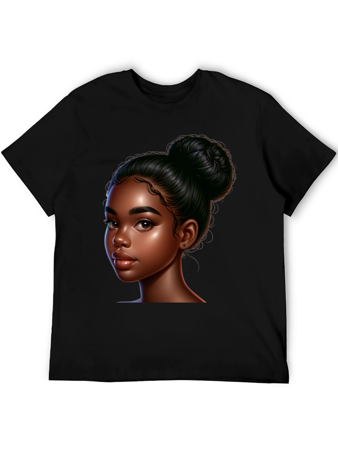 Black T-Shirt with Beautiful Dark-Skinned Woman Graphic