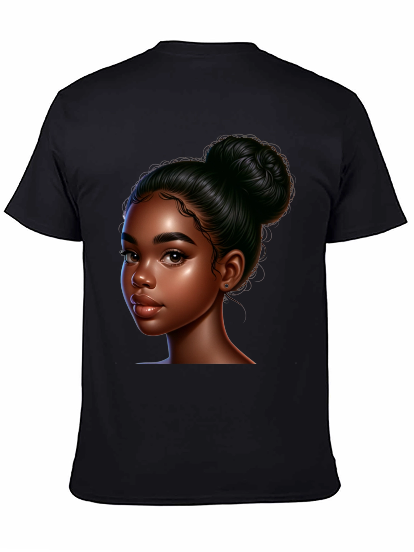 Black T-Shirt with Beautiful Dark-Skinned Woman Graphic