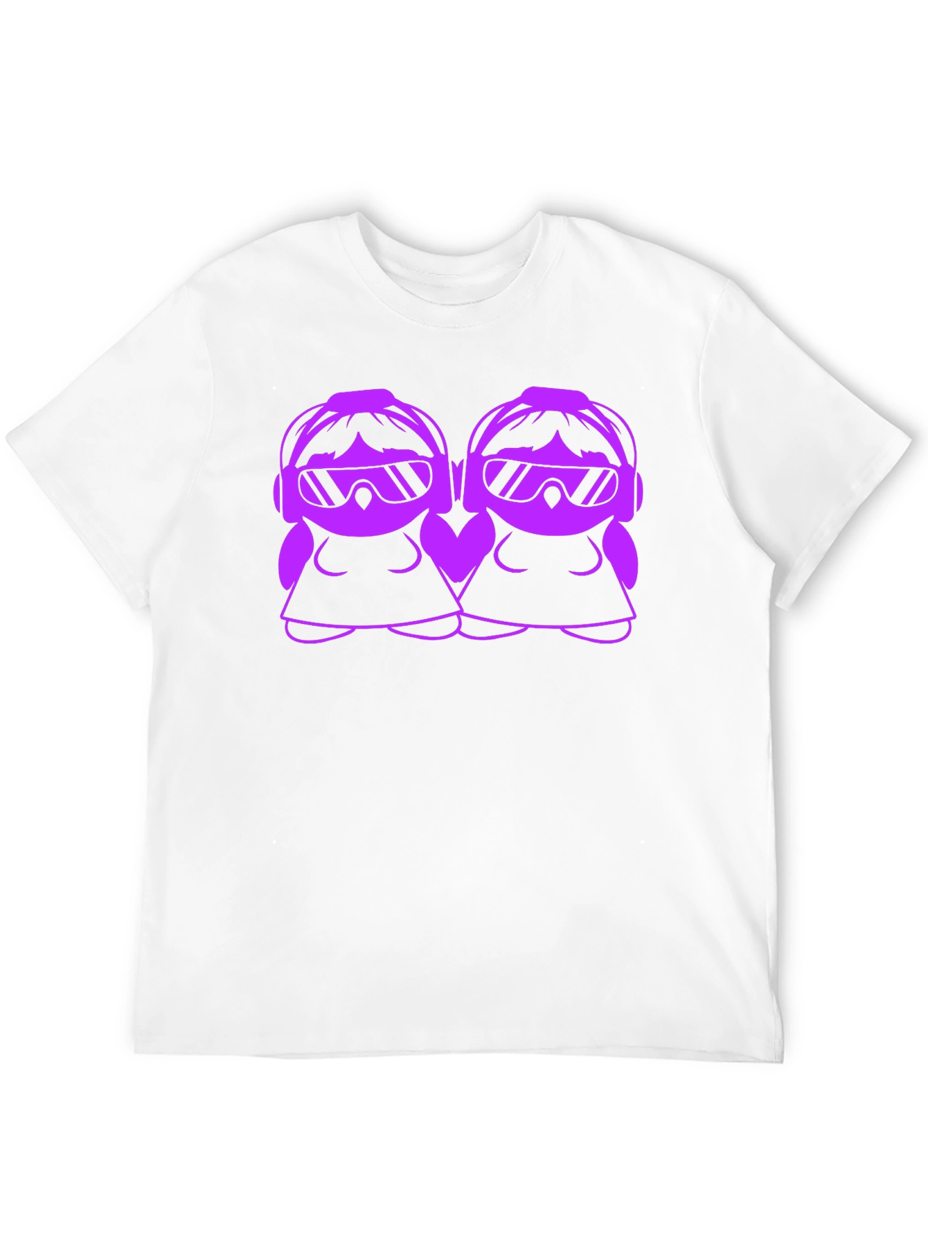 Cool Cartoon DJ Twin Girls Black T-Shirt