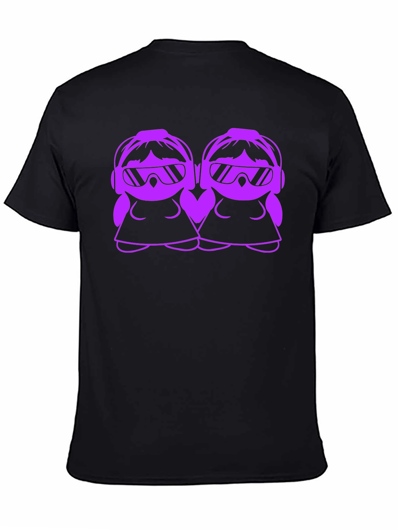 Cool Cartoon DJ Twin Girls Black T-Shirt