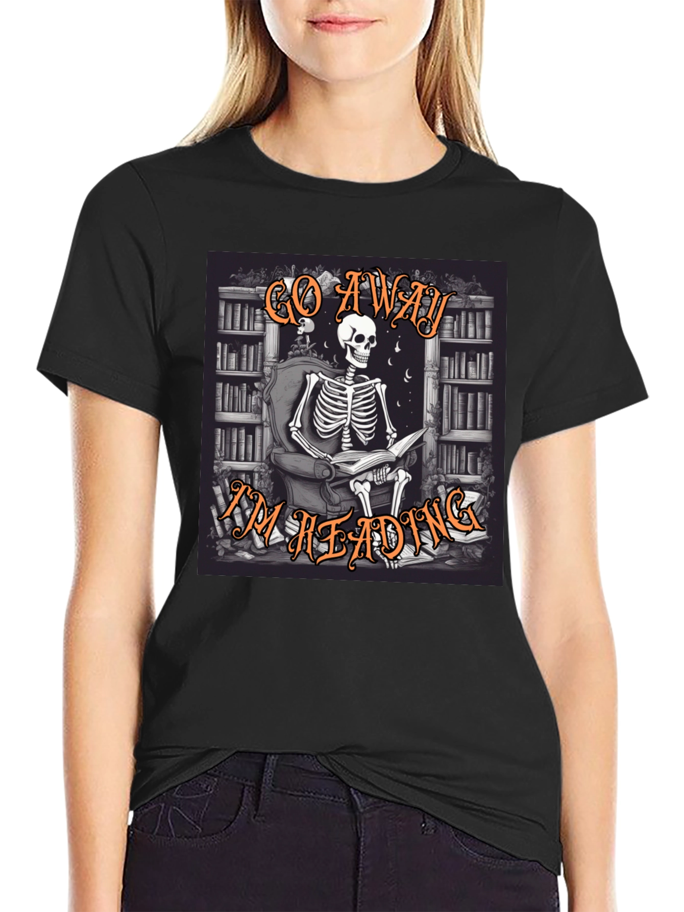 Go Away Im Reading T-Shirt Skeleton Book Lover Tee